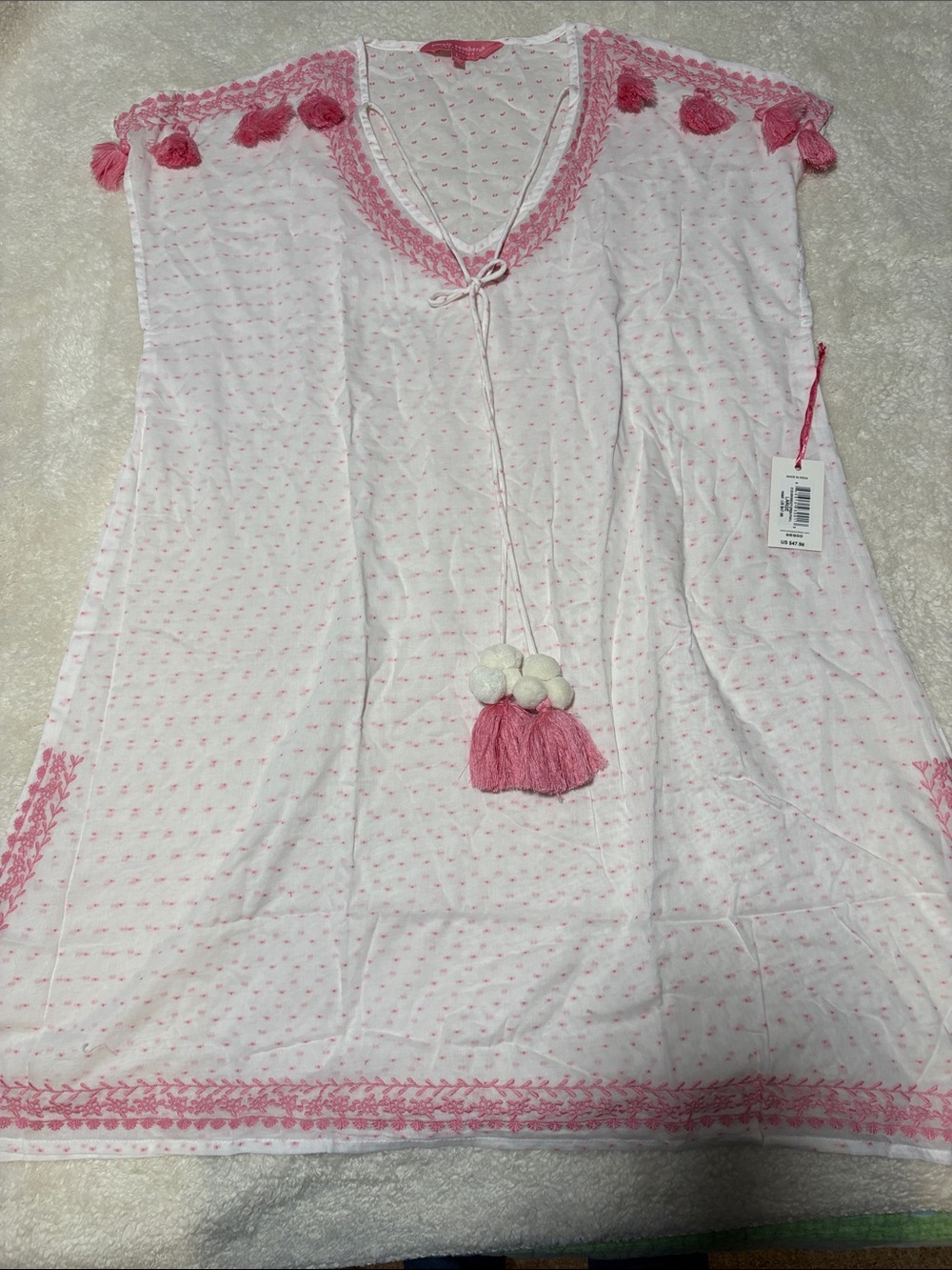 Simply Southern White Nightgown with Pink Tassel Trim
